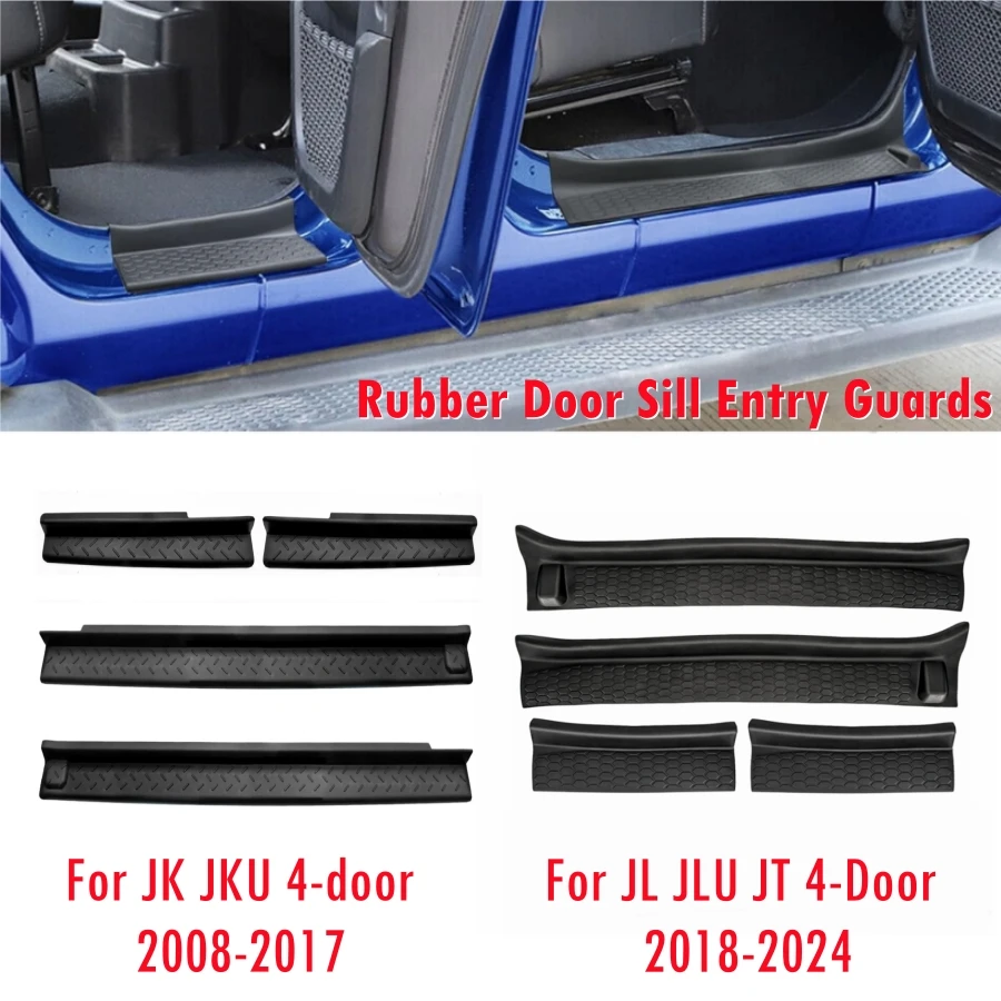 For Jeep Wrangler 4-Door 2008-2024 JK JKU JL JLU Black Door Sill Protector Gladiator JT Rubber Sill Entry Guards Replacement - 34