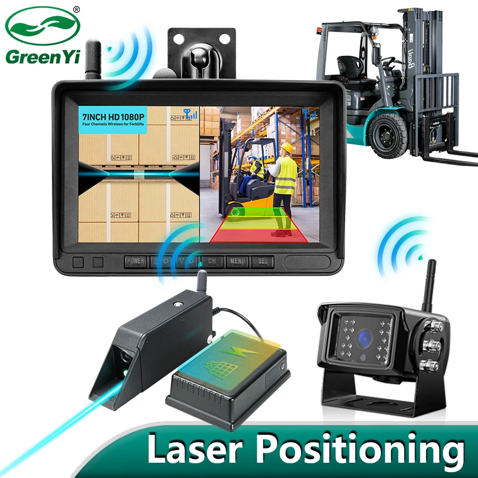 Digital Wireless 7 Inch DVR Monitor Laser Positioning Magnetic Battery 1080P Forklift Front View Camera BSD Radar Kit - 34